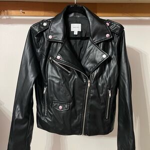 Nine West Black (P)Leather Biker Jacket with Pink Accents